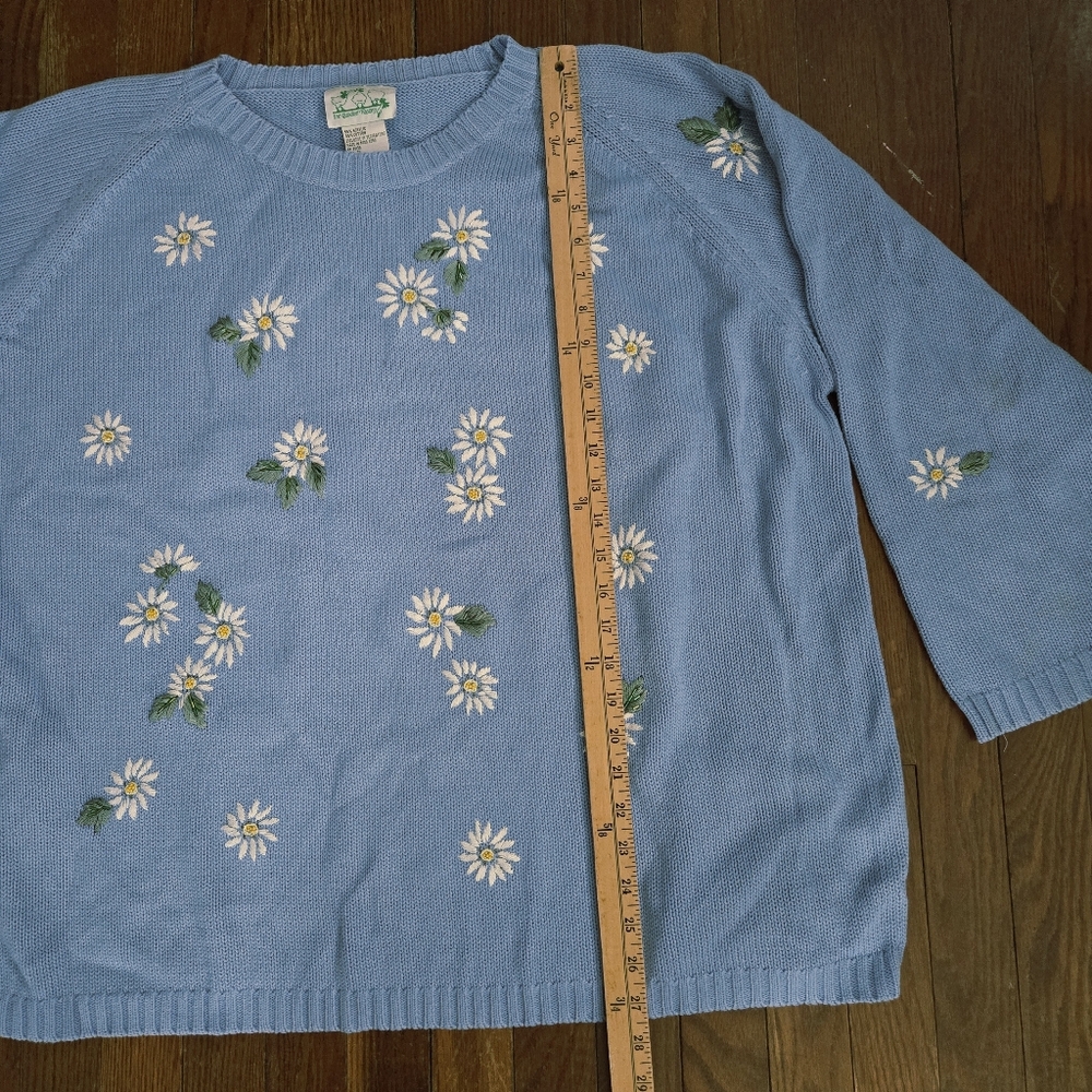 Vintage Quacker Factory Embroidered Daisy Pullover Sweater Size 2X Spring FLAW - Picture 5 of 16
